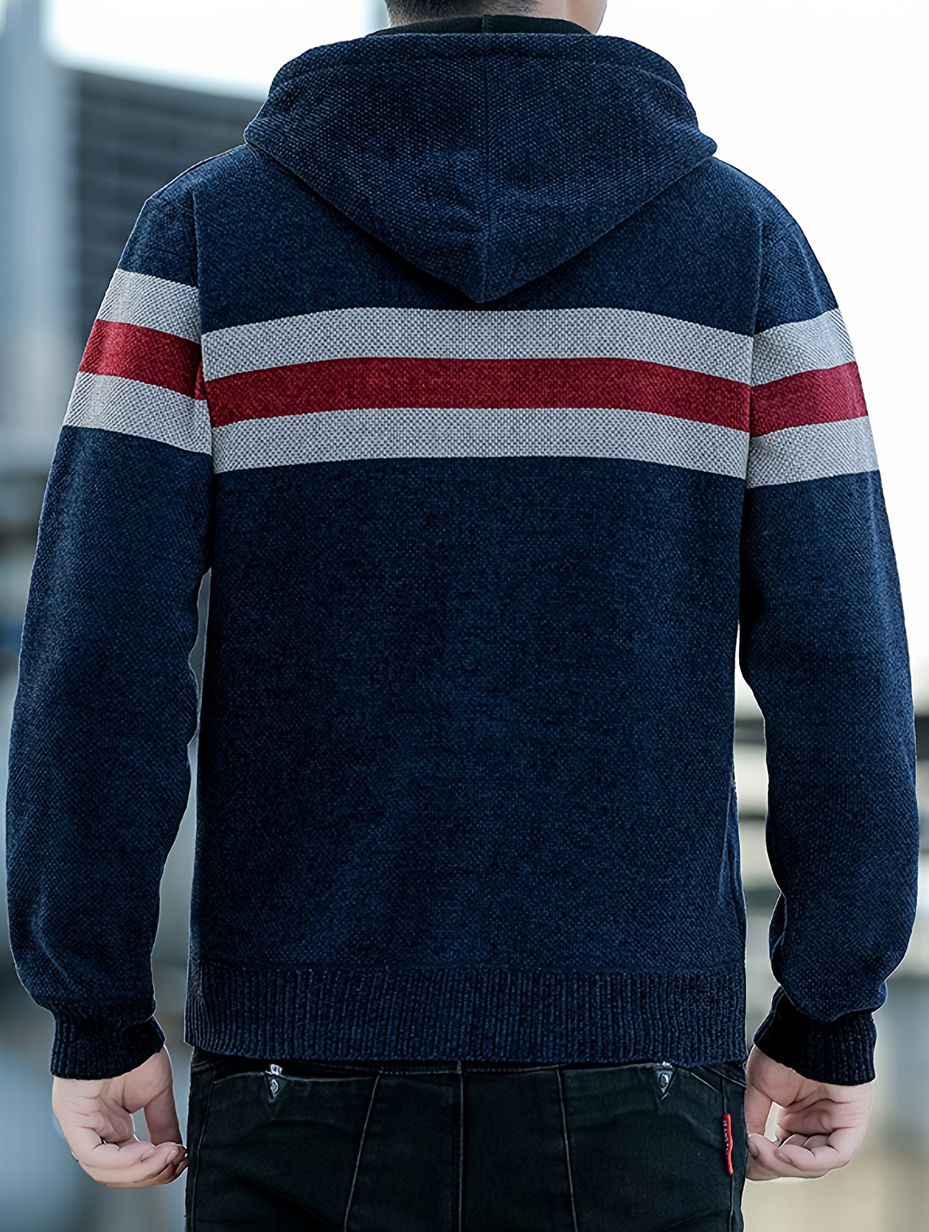 Men S Casual Knit Polyester Hooded Sweater, Long Sleeve Zip-Up Jacket, Regular Fit, with and Design, for Travel, Fishing, Golf, Daily details 6