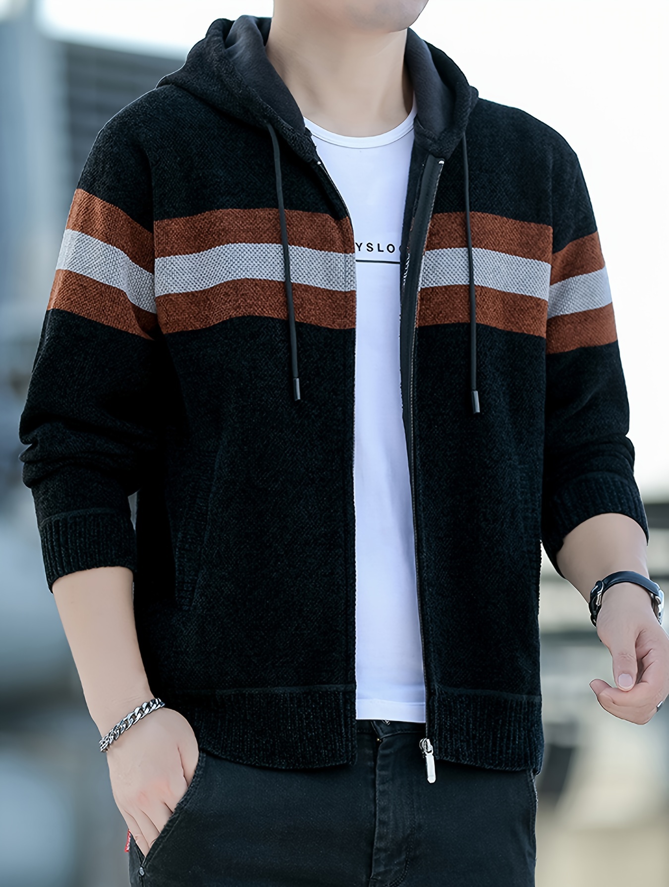 Men S Casual Knit Polyester Hooded Sweater, Long Sleeve Zip-Up Jacket, Regular Fit, with and Design, for Travel, Fishing, Golf, Daily details 25