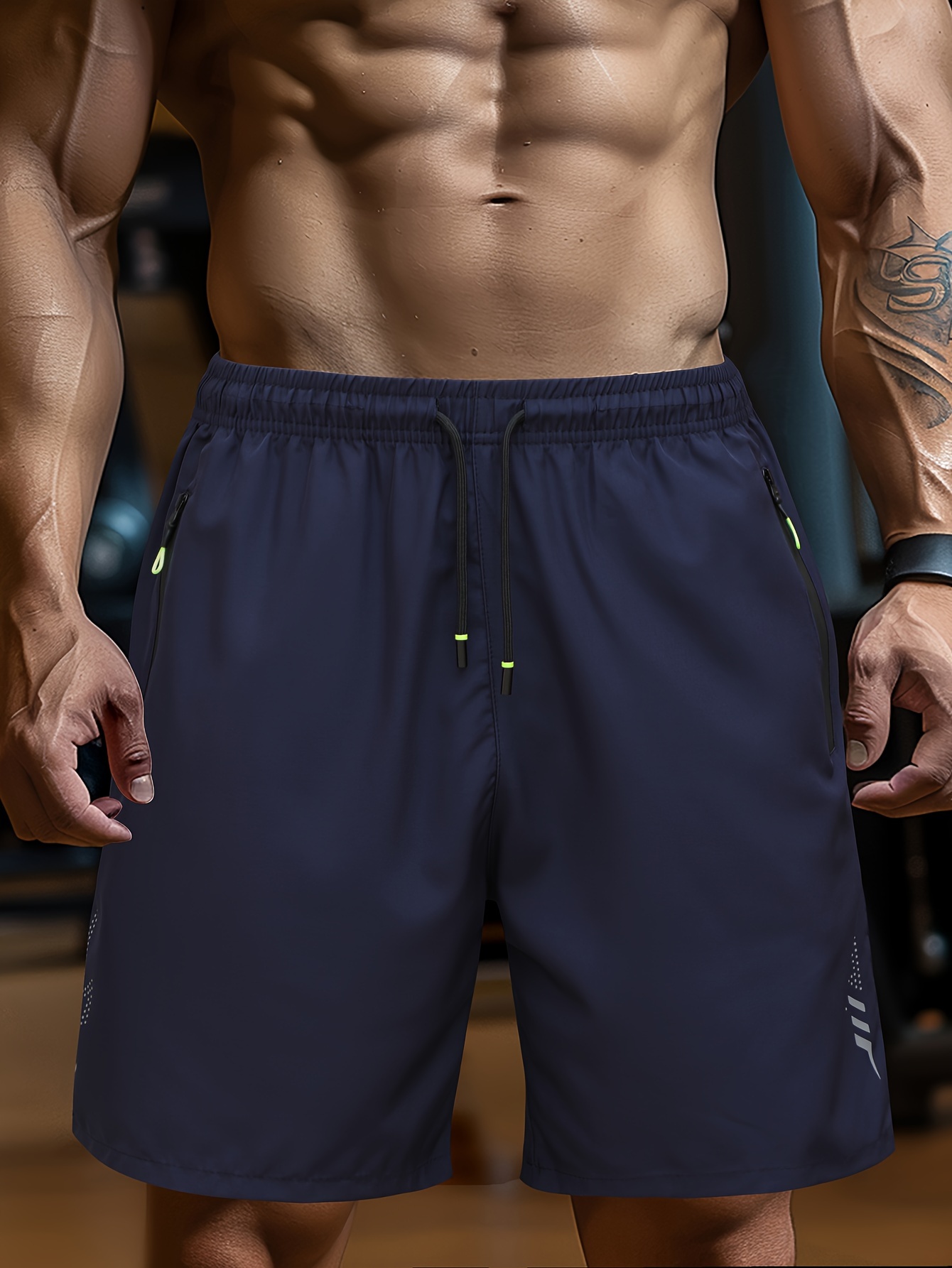 mens solid shorts with zipper pockets casual waist drawstring shorts for summer details 0