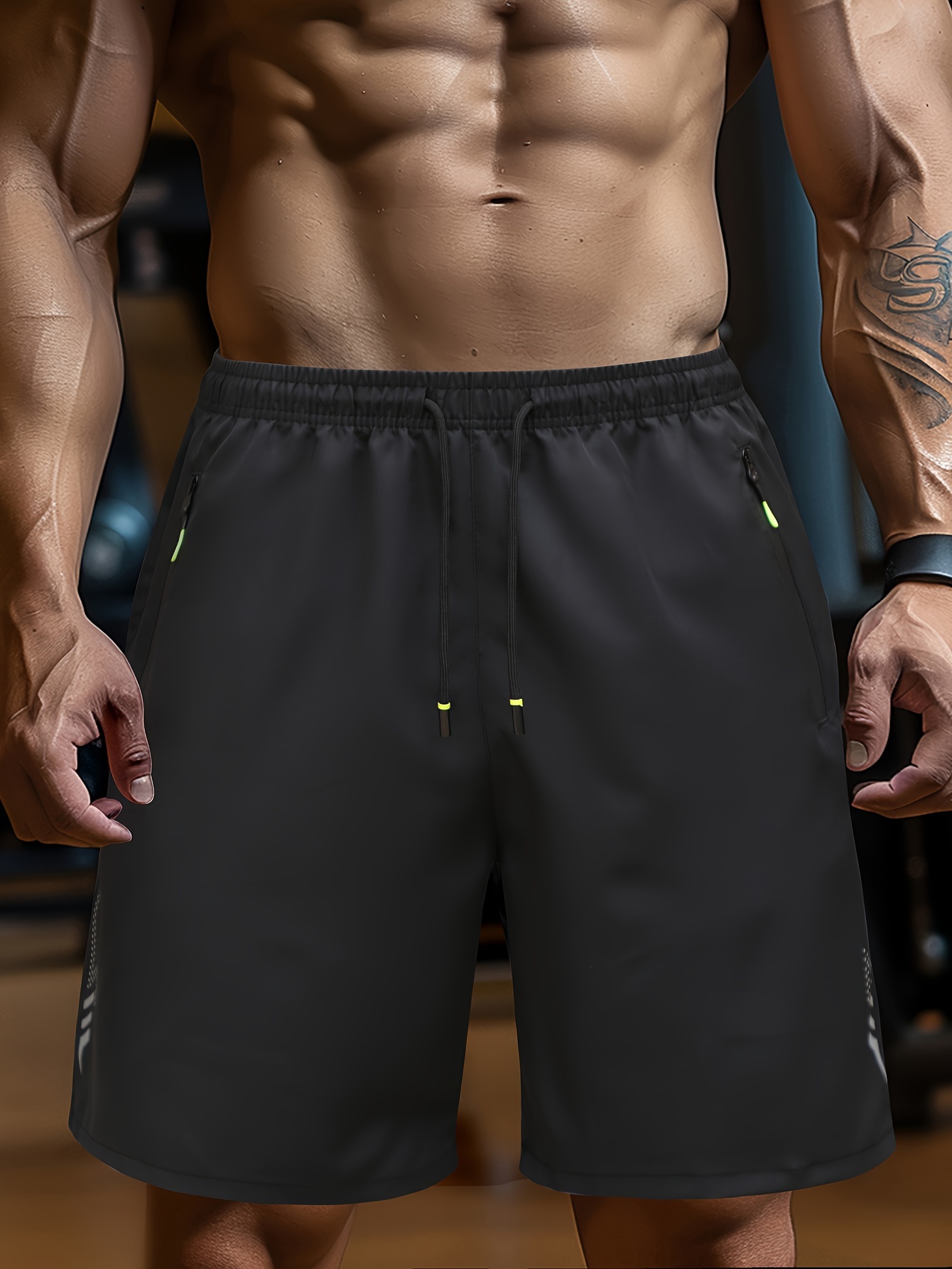 mens solid shorts with zipper pockets casual waist drawstring shorts for summer details 8