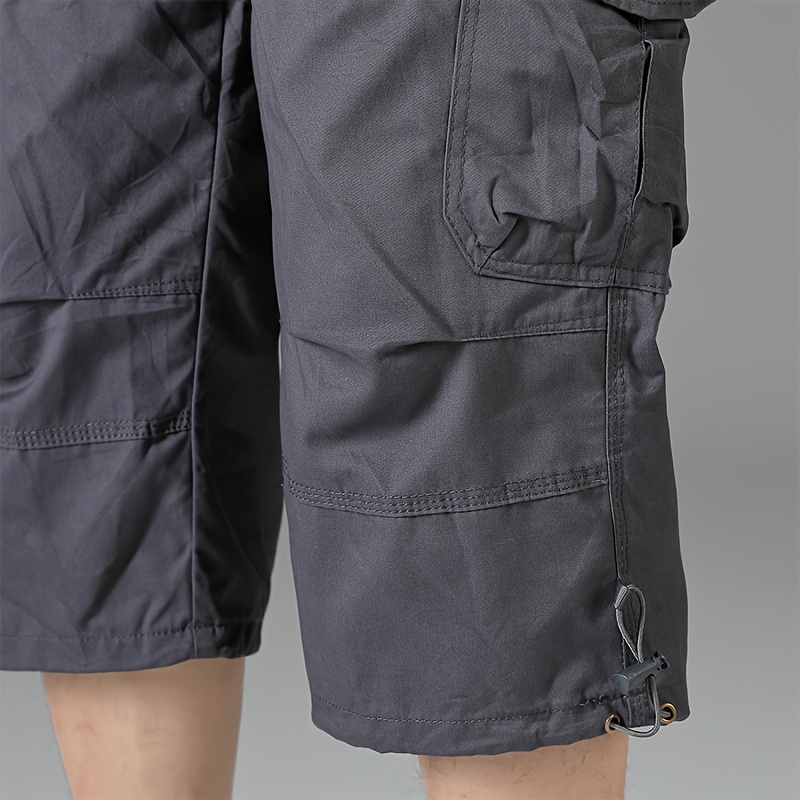 mens 3 4 length solid color non stretch cotton cargo shorts for summer outdoor wear details 25
