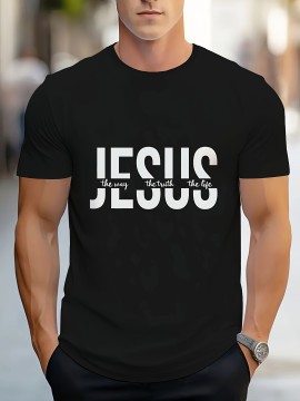 Men's Novelty Geometric Print T-Shirt - Casual Polyester Crew Neck Tee, Non-Transparent, Knit Fabric