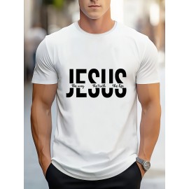 Men's Novelty Geometric Print T-Shirt - Casual Polyester Crew Neck Tee, Non-Transparent, Knit Fabric