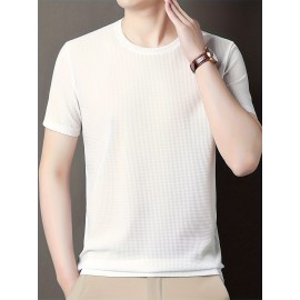 Vibrant Solid Color Waffle Knit Crew Neck T-shirt - Soft, Ultra-Casual, and Exceptionally Comfy Active Top for Men - Perfect for Summer Outdoor Adventures, Sports, and Everyday Wear