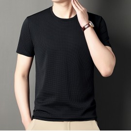 Vibrant Solid Color Waffle Knit Crew Neck T-shirt - Soft, Ultra-Casual, and Exceptionally Comfy Active Top for Men - Perfect for Summer Outdoor Adventures, Sports, and Everyday Wear