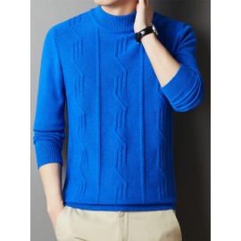 Cozy & Stylish Men's Thick Knit Sweater - Solid Color, Round Neck, Long Sleeve Pullover for Fall/Winter | Soft Polyester Blend