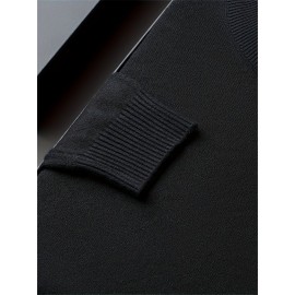 1pc Men'S Casual Crew Neck Viscose Knit Sweater - Solid Color Pullover with Medium Stretch, Regular Fit, Long Sleeve - Knit Fabric Sweatshirt for Autumn and Winter