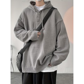 Songxier Men's Casual Hooded Sweater - Cozy Knit Pullover with Kangaroo Pocket, Solid Color, Perfect for Fall/Winter