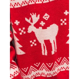 1pc Festive Acrylic Christmas Sweater for Men and Women - Crew Neck, Long Sleeve, Regular Fit, Knit Fabric with Deer and Tree Patterns, Medium Stretch, Party Pullovers for Fall/Winter