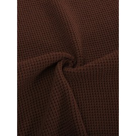 Men Waffle Textured Sweater Long Raglan Sleeve Crew Neck Ribbed Cuff Pullover