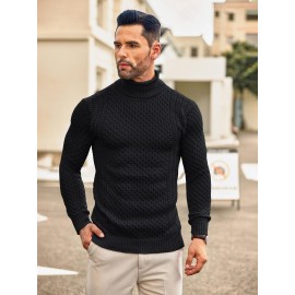 Men's Slim Fit Turtleneck Sweater - Casual Solid Color Knit Pullover for Fall/Winter, Polyester Blend, Best for Christmas