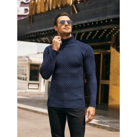 Men's Slim Fit Turtleneck Sweater - Casual Solid Color Knit Pullover for Fall/Winter, Polyester Blend, Best for Christmas