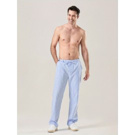 Men's Lightweight Striped Casual Pants with Elastic Waist and Pockets - Perfect for Casual Attire