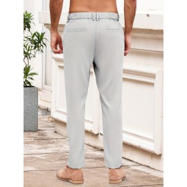 Men'S Casual Chino Pants, Rayon Blend, Non-Stretch, Solid Color, Regular Fit, with Button Detail, for All-Season Woven Flat Front Drawstring Trousers