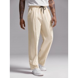 Mens Cotton Linen Pants Casual Pleated Drawstring Elastic Waist Loose Fit Beach Yoga Pants With Pockets