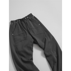 Men's Trendy Solid Color Street Style Loose Fit Pants, Comfy Casual Classic Cotton Trousers For Men's Outdoor Activities