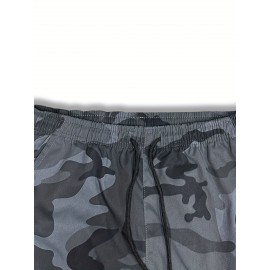 Men's Camo Cargo Pants with Flap Pockets & Drawstring Waist - Casual Outdoor Workwear, Polyester