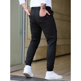 Men's Cotton Blend Label Decor Jogger Pants With Drawstrings, Casual Loose Fit Harem Trousers As Gift