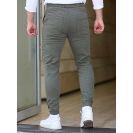 Men's Cotton Blend Label Decor Jogger Pants With Drawstrings, Casual Loose Fit Harem Trousers As Gift