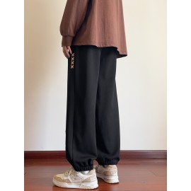 Men's Casual Joggers with Embroidered Design - Comfy Drawstring Sweatpants for Spring & Fall, Versatile Loose Fit