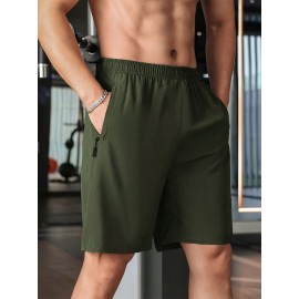 Men's Breathable Quick-Dry Casual Shorts with Zipper Pocket - Perfect for Fitness & Leisure, Machine Washable