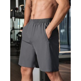 Men's Breathable Quick-Dry Casual Shorts with Zipper Pocket - Perfect for Fitness & Leisure, Machine Washable