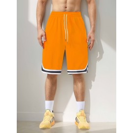 Men's Stripes Decor Sports Shorts With Drawstrings, Elastic Waist Quick-drying Shorts For Summer Daily Outdoor Basketball Sport