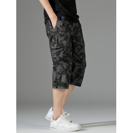 Men's 3/4 Length Solid Color Non Stretch Multi-Pocket Cotton Cargo Shorts For Summer Outdoor Wear