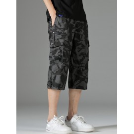 Men's 3/4 Length Solid Color Non Stretch Multi-Pocket Cotton Cargo Shorts For Summer Outdoor Wear