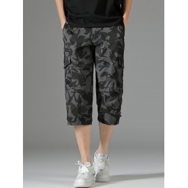 Men's 3/4 Length Solid Color Non Stretch Multi-Pocket Cotton Cargo Shorts For Summer Outdoor Wear