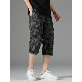 Men's 3/4 Length Solid Color Non Stretch Multi-Pocket Cotton Cargo Shorts For Summer Outdoor Wear
