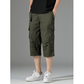 Men's 3/4 Length Solid Color Non Stretch Multi-Pocket Cotton Cargo Shorts For Summer Outdoor Wear
