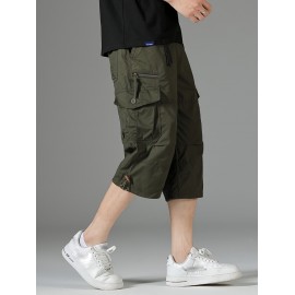 Men's 3/4 Length Solid Color Non Stretch Multi-Pocket Cotton Cargo Shorts For Summer Outdoor Wear