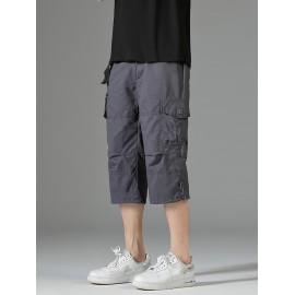 Men's 3/4 Length Solid Color Non Stretch Multi-Pocket Cotton Cargo Shorts For Summer Outdoor Wear
