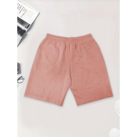 Men'S Halloween-Themed Cotton Shorts, Casual Drawstring Knit Fabric Shorts, Regular Fit, with Slight Stretch, Solid Color Design