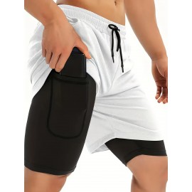 Men'S Drawstring Waist Compression Shorts, Skinny Fit, Quick-Dry, Breathable Sports Shorts, Double Layer Elastic Knitted Fabric, Cool Comfort, with Pockets for Daily Wear