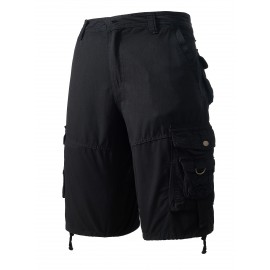 1pc Men'S Cotton Cargo Shorts, Multi-Pocket Utility Workwear, Solid Color, Street Style, Regular Fit, Woven Fabric, Non-Stretch - Outdoor Casual Short Pants