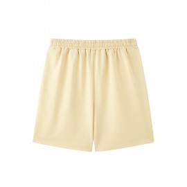 Casual Polyester Knit Fabric Shorts with Pockets, Regular Fit, Slight Stretch, Alphabet Pattern, with 